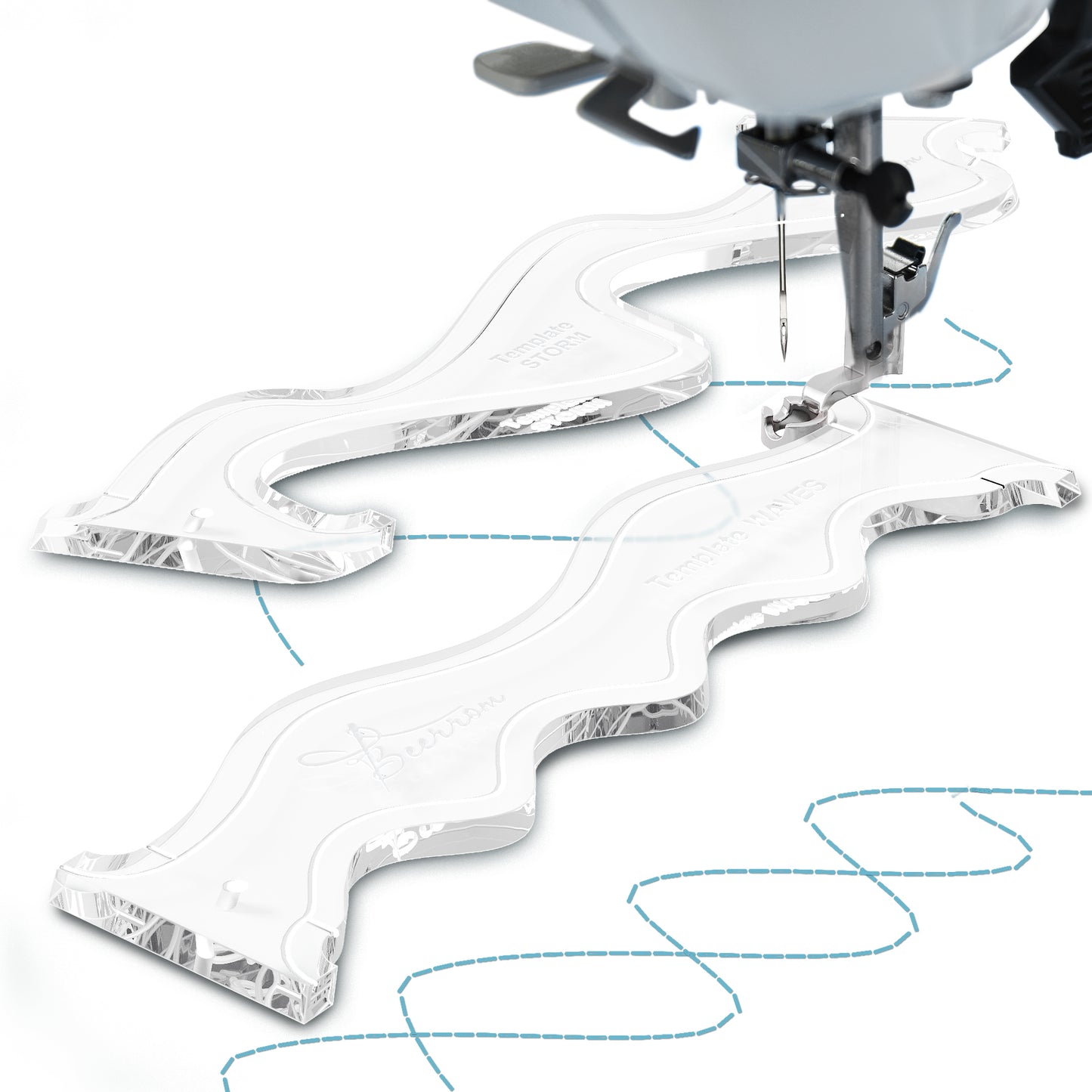 Wave & Storm Quilting Ruler Templates Set of 2 with Presser Foot | 4mm Acrylic, Free Motion Quilting Rulers, 8.1"-9.9", Stippling & Meander Patterns, Beginner-Friendly, for Sewing Machine