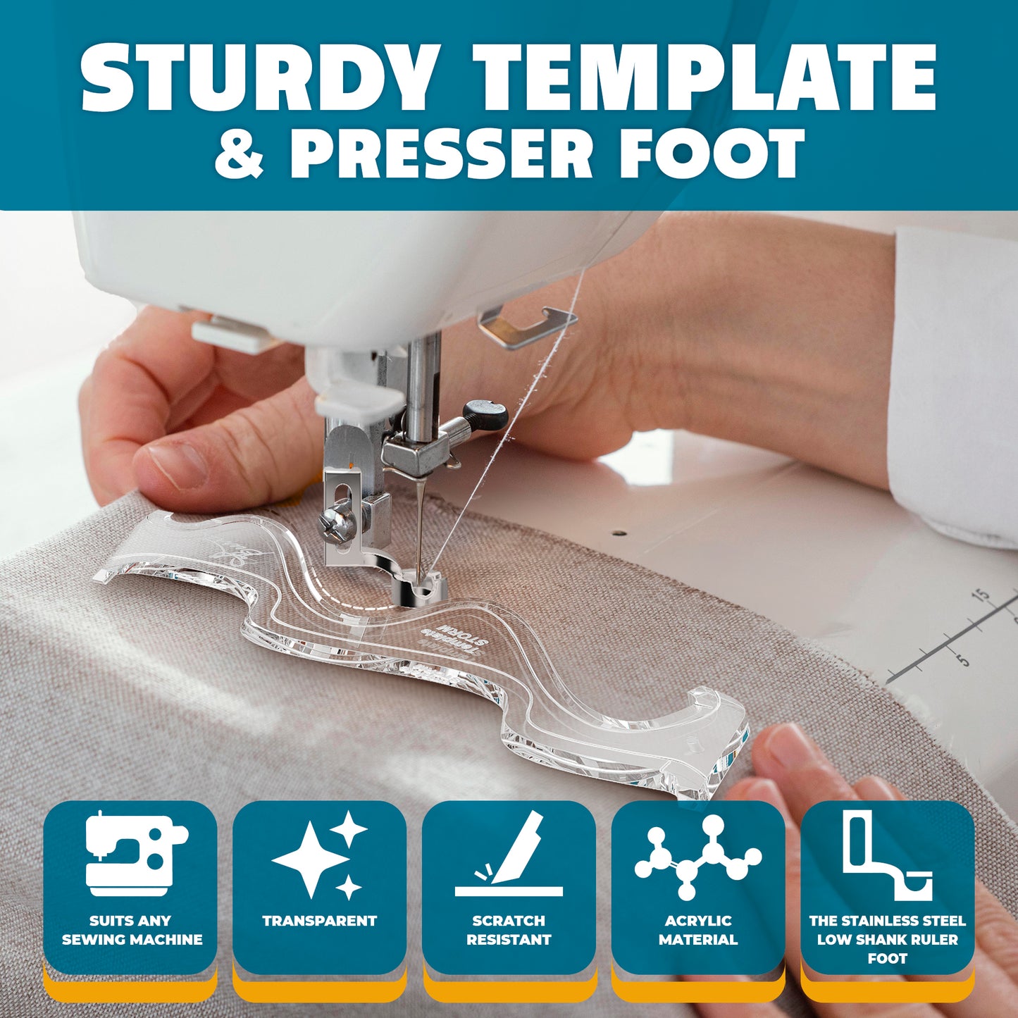 Wave & Storm Quilting Ruler Templates Set of 2 with Presser Foot | 4mm Acrylic, Free Motion Quilting Rulers, 8.1"-9.9", Stippling & Meander Patterns, Beginner-Friendly, for Sewing Machine
